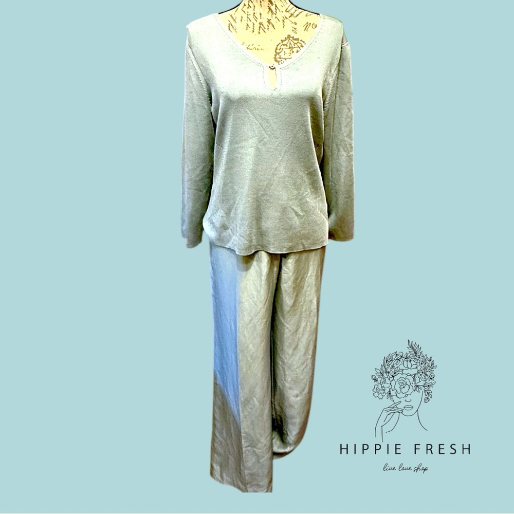 Sigrid Olsen Sea Foam Silk/Linen Blend Trousers S12 W Matching Sweater L